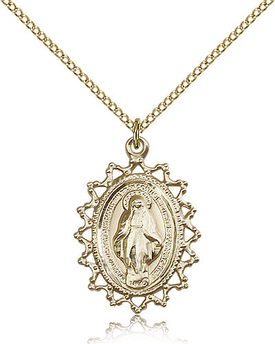 1" Pierced-Border Miraculous 14kt Gold Filled, Your Choice of Chain # 3155