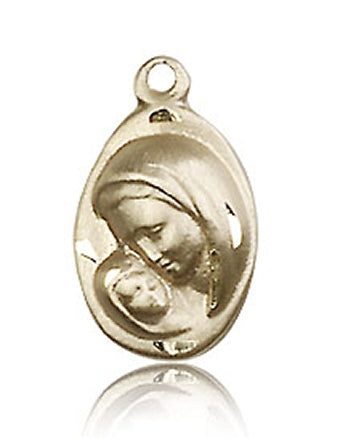 Madonna & Child Oval Medal 9/16" Solid 14kt Gold, Free Chain, # 16768