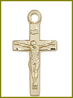 5/8" Crucifix in Solid 14kt Gold, Free Chain, # 16770