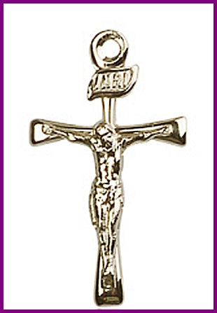 7/8" Solid 14kt Gold Crucifix, Free Chain, # 16778