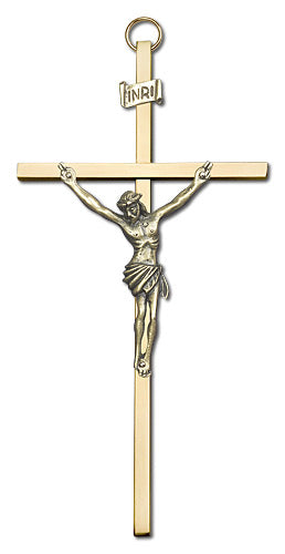 6" Crucifix, Gold Figure on Polished Brass Cross, # 1689