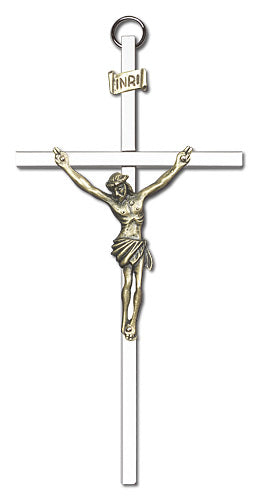 6" Crucifix, Gold Figure on Nickel Plated Cross, # 1690