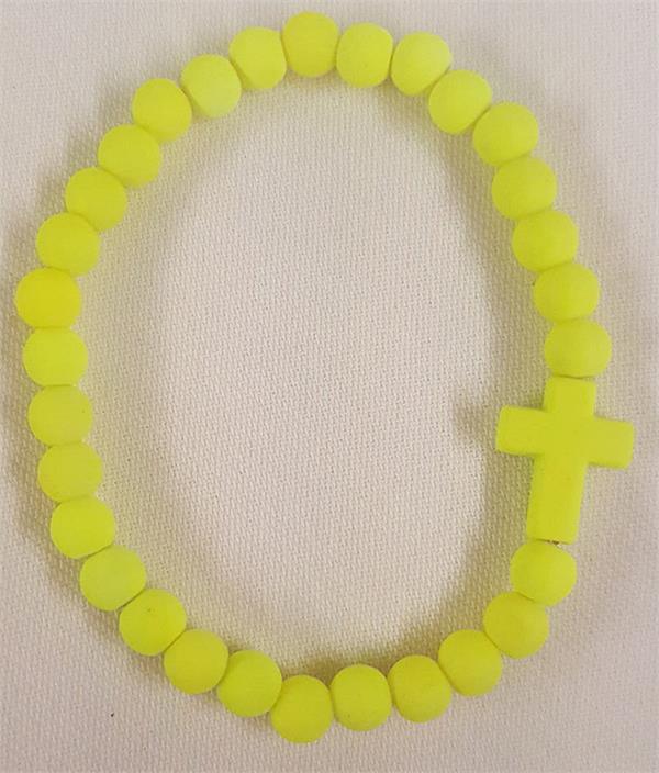 Elastic Cross Bracelet with Yellow Silicone Beads, 36-Count Value Pack, # 17
