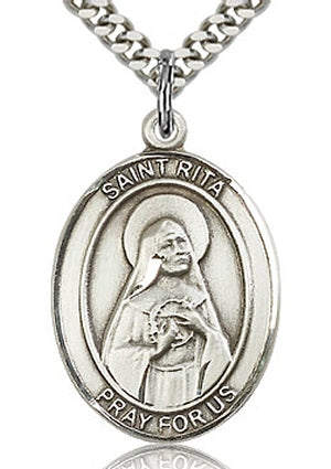 Sterling Silver St. Rita Medal, 1"x3/4", Your choice of chain, # 17183