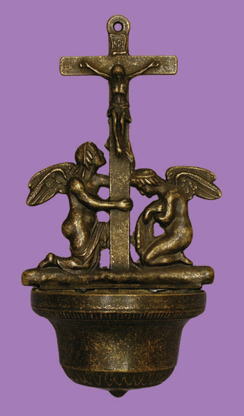 Crucifixion with Angels font, 12", Made in Italy, antiqued brass,, 17217