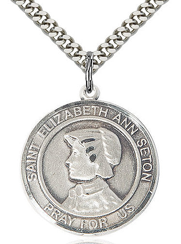 St. Elizabeth Ann Seton Medal in Fine Pewter, 3/4" round, Your Choice of Chain # 17282