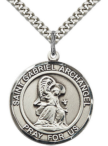 St. Gabriel the Archangel Medal in Fine Pewter, 3/4" round, Your Choice of Chain # 17285