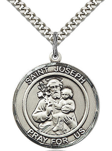 St. Joseph Medal in Fine Pewter, 3/4" round, Your Choice of Chain # 17294