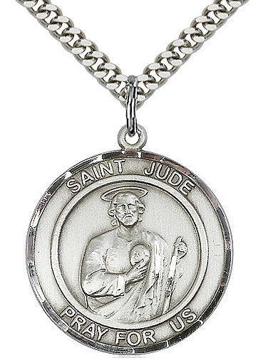 St. Jude Medal in Fine Pewter, 3/4" round, Your Choice of Chain # 17296