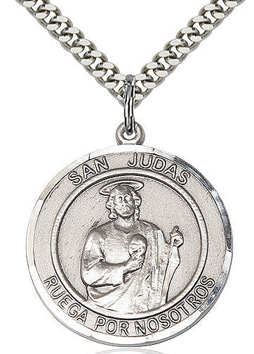 San Judas Spanish Medal in Fine Pewter, 3/4" round, Your Choice of Chain # 17302