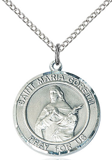 St. Maria Goretti Medal in Fine Pewter, 3/4" round, Your Choice of Chain # 17305