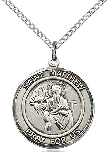 St. Matthew the Apostle Medal in Fine Pewter, 3/4" round, Your Choice of Chain # 17306