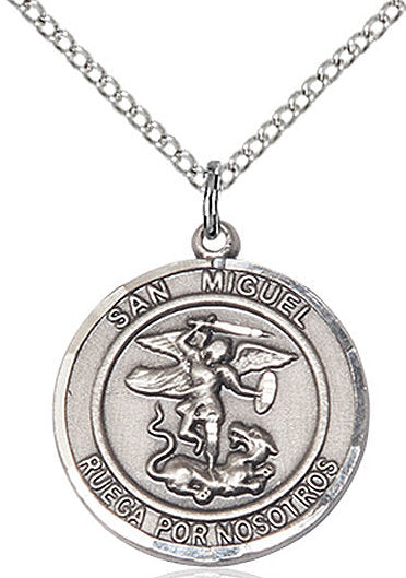 San Miguel Arcangel Spanish Medal in Fine Pewter, 3/4" round, Your Choice of Chain # 17314