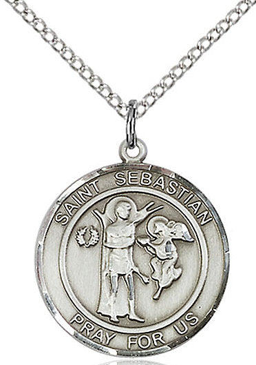 St. Sebastian Medal in Fine Pewter, 3/4" round, Your Choice of Chain # 17317