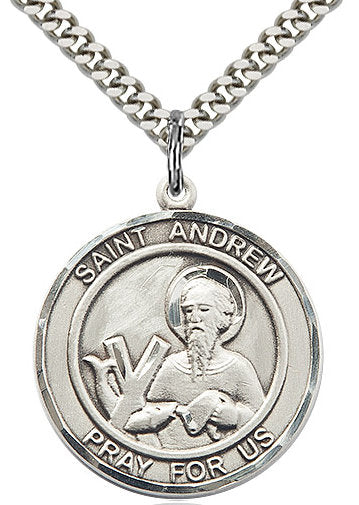 St. Andrew the Apostle Medal in Fine Pewter, 1" round, Your Choice of Chain # 17322
