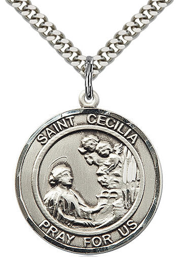St. Cecilia Medal in Fine Pewter, 1" round, Your Choice of Chain # 17324