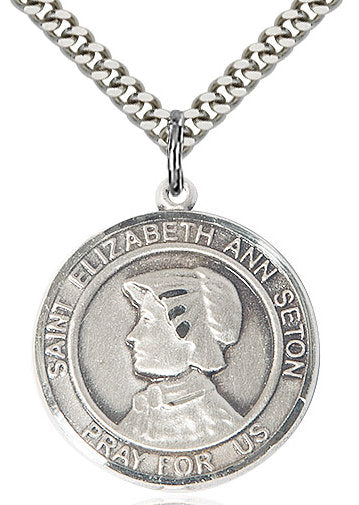 St. Elizabeth Ann Seton Medal in Fine Pewter, 1" round, Your Choice of Chain # 17327