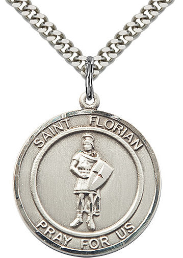 St. Florian Medal in Fine Pewter, 1" round, Your Choice of Chain # 17328