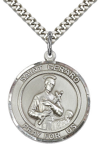 St. Gerard Medal in Fine Pewter, 1" round, Your Choice of Chain # 17332