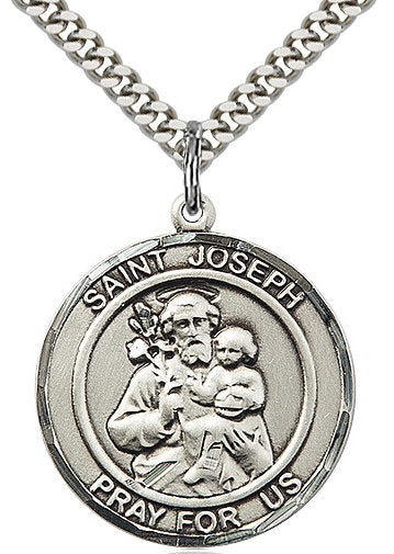 St. Joseph Medal in Fine Pewter, 1" round, Your Choice of Chain # 17344
