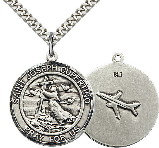 St. Joseph of Cupertino Medal in Fine Pewter, 1" round, Your Choice of Chain # 17345