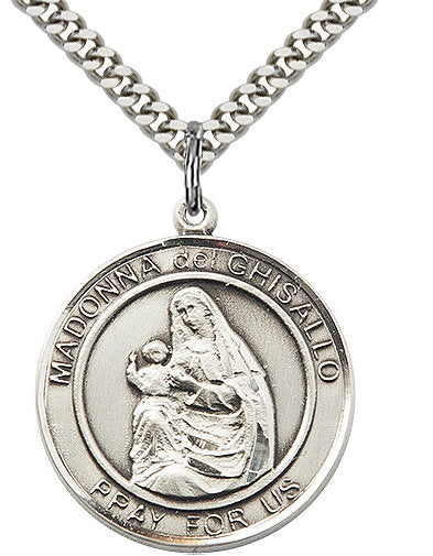 St. Madonna del Ghisallo Medal in Fine Pewter, 1" round, Your Choice of Chain # 17355