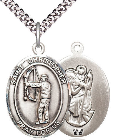 Archery / St. Christopher Medal in Fine Pewter, 1", Your Choice of Chain # 17403