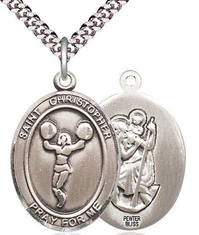 Cheerleading / St. Christopher Medal in Fine Pewter, 1", Your Choice of Chain # 17406
