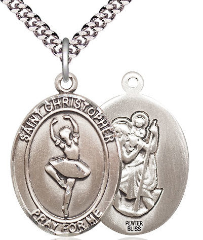Dance / St. Christopher Medal in Fine Pewter, 1", Your Choice of Chain # 17407