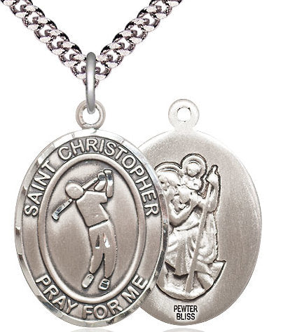Golf / St. Christopher Medal in Fine Pewter, 1", Your Choice of Chain # 17413