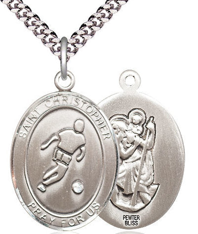 Soccer / St. Christopher Medal in Fine Pewter, 1", Your Choice of Chain # 17422