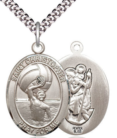 Men's Water Polo / St. Christopher Medal in Fine Pewter, 1", Your Choice of Chain # 17429