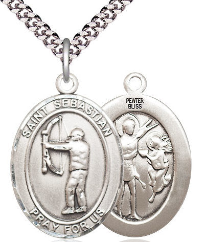 Archery / St. Sebastian Medal in Fine Pewter, 1", Your Choice of Chain # 17433