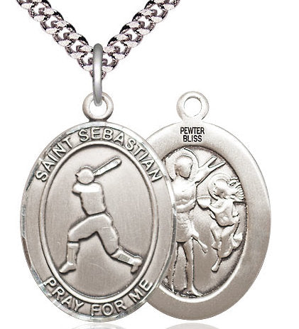 Baseball / St. Sebastian Medal in Fine Pewter, 1", Your Choice of Chain # 17461