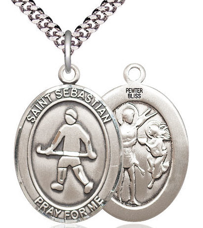 Field Hockey / St. Sebastian Medal in Fine Pewter, 1", Your Choice of Chain # 17465