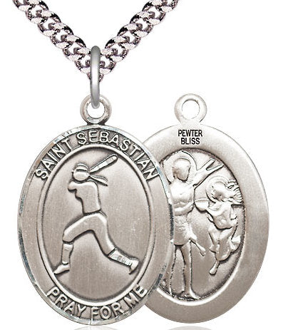 Lady's Softball / St. Sebastian Medal in Fine Pewter, 1", Your Choice of Chain # 17480