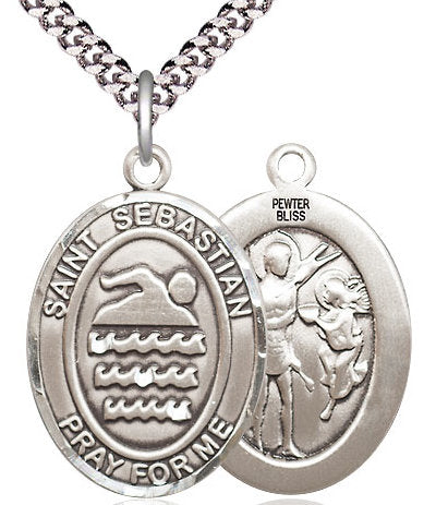 Swimming / St. Sebastian Medal in Fine Pewter, 1", Your Choice of Chain # 17482