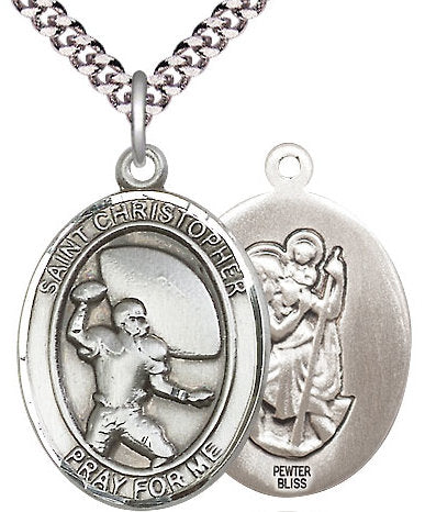 Football / St. Christopher Medal in Fine Pewter, 1", Your Choice of Chain # 17511