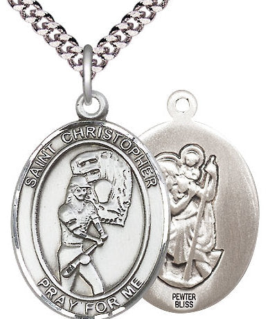 Lady's Softball / St. Christopher Medal in Fine Pewter, 1", Your Choice of Chain # 17519