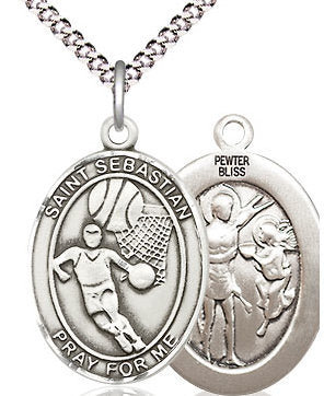 Basketball / St. Sebastian Medal in Fine Pewter, 3/4", 18" Chain # 17532-sale