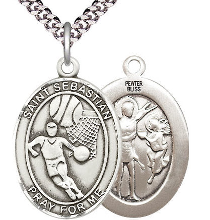 Basketball / St. Sebastian Medal in Fine Pewter, 1", Your Choice of Chain # 17549