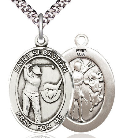 Golf / St. Sebastian Medal in Fine Pewter, 1", Your Choice of Chain # 17554