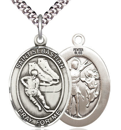Hockey / St. Sebastian Medal in Fine Pewter, 1", Your Choice of Chain # 17556