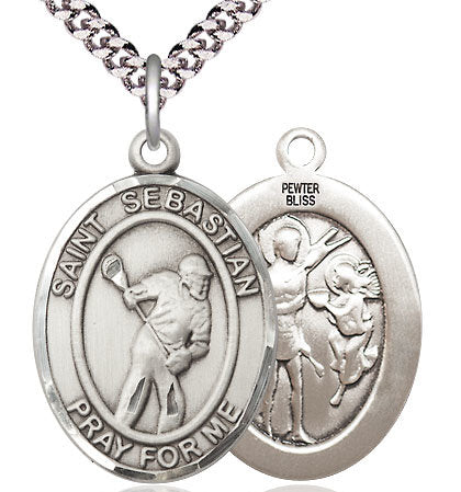 Lacrosse / St. Sebastian Medal in Fine Pewter, 1", Your Choice of Chain # 17558