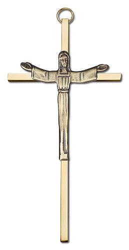 6" Risen Christ Cross, Gold-Tone Figure on Polished Brass Cross, # 1756