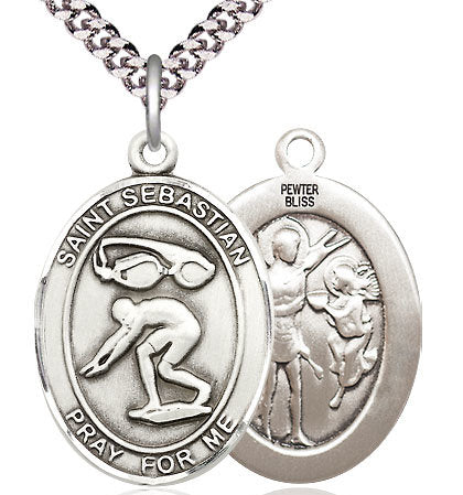 Swimming / St. Sebastian Medal in Fine Pewter, 1", Your Choice of Chain # 17561