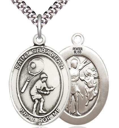Tennis / St. Sebastian Medal in Fine Pewter, 1", Your Choice of Chain # 17562
