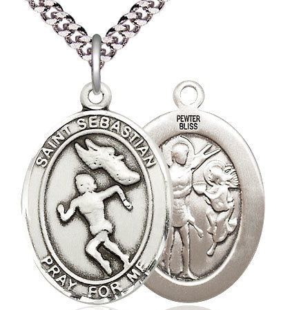 Lady's Track & Field / St. Sebastian Medal in Fine Pewter, 1", Your Choice of Chain # 17564