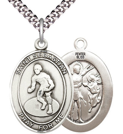 Wrestling / St. Sebastian Medal in Fine Pewter, 1", Your Choice of Chain # 17565