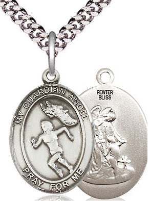 Lady's Track & Field / Guardian Angel Medal in Fine Pewter, 1", Your Choice of Chain # 17586